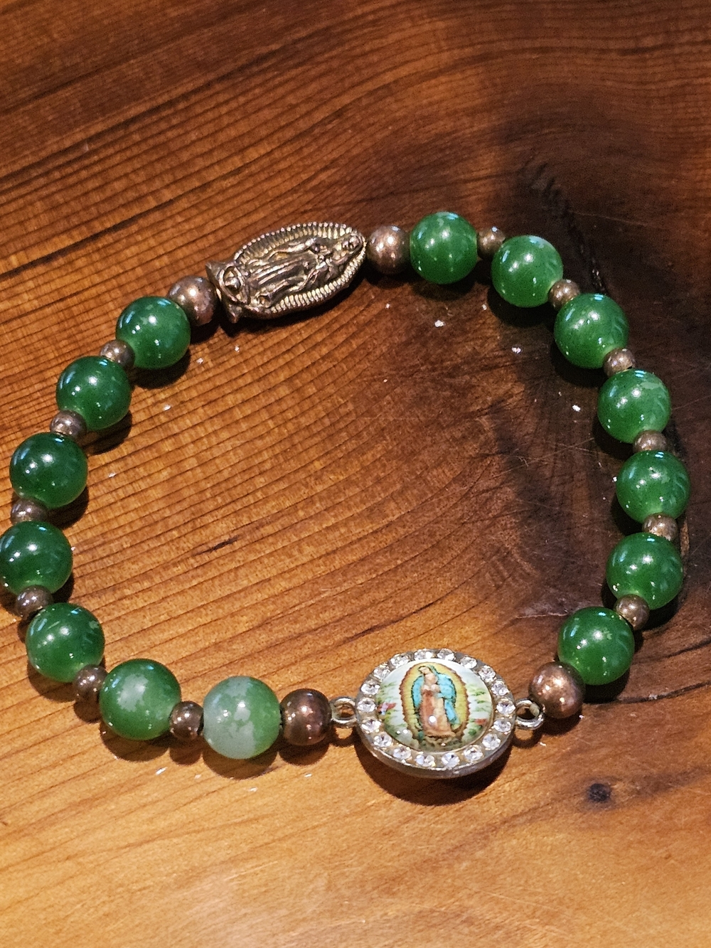 Our Lady of Guadalupe Devotional Bracelet | Green Beaded Catholic Prayer Bracele